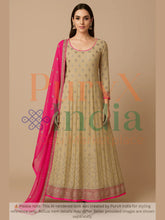 Beige Fuchsia Mirror Work Anarkali Gown with Dupatta - My Store